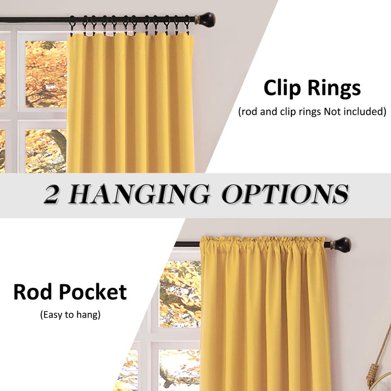 DONREN Gold Yellow Curtains for Bedroom - Thermal Insulated Room Darkening Rod Pocket Curtain Panels (52 W x 96 L,2 Panels) - Image 2